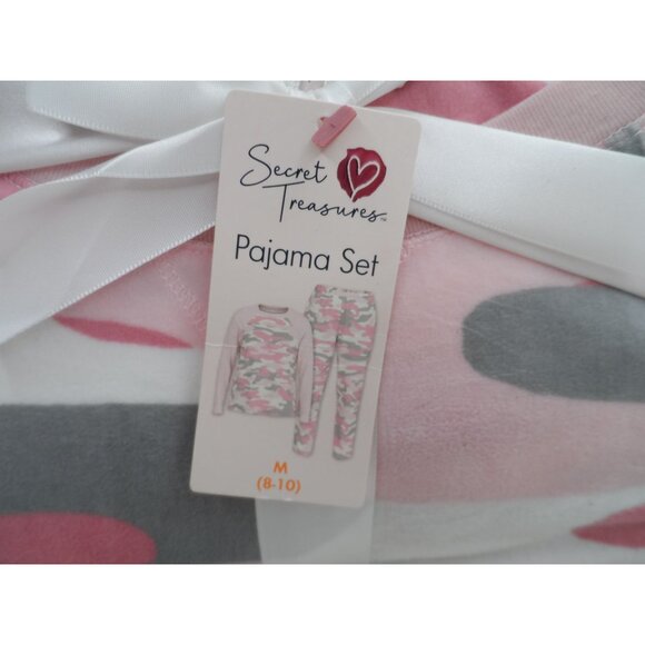 Secret Treasures Pink Camo Print Pajama Set With Raglan Sleeve Crew Neck M 8-10 - Picture 4 of 7